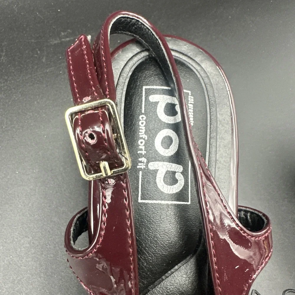 Pop Muna Women's  Comfort Fit Burgundy Patent Kitten Slingback Kitten Size‎ 9M